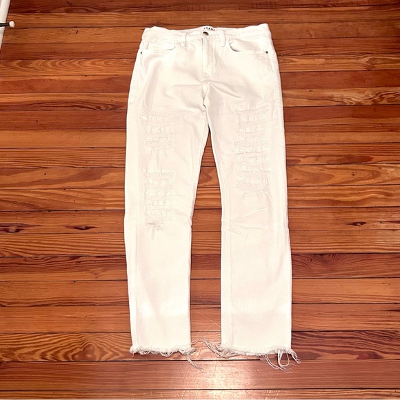 Frame Denim White Distressed Le Boy Straight Leg Jeans Size 28 - Picture 2 of 14
